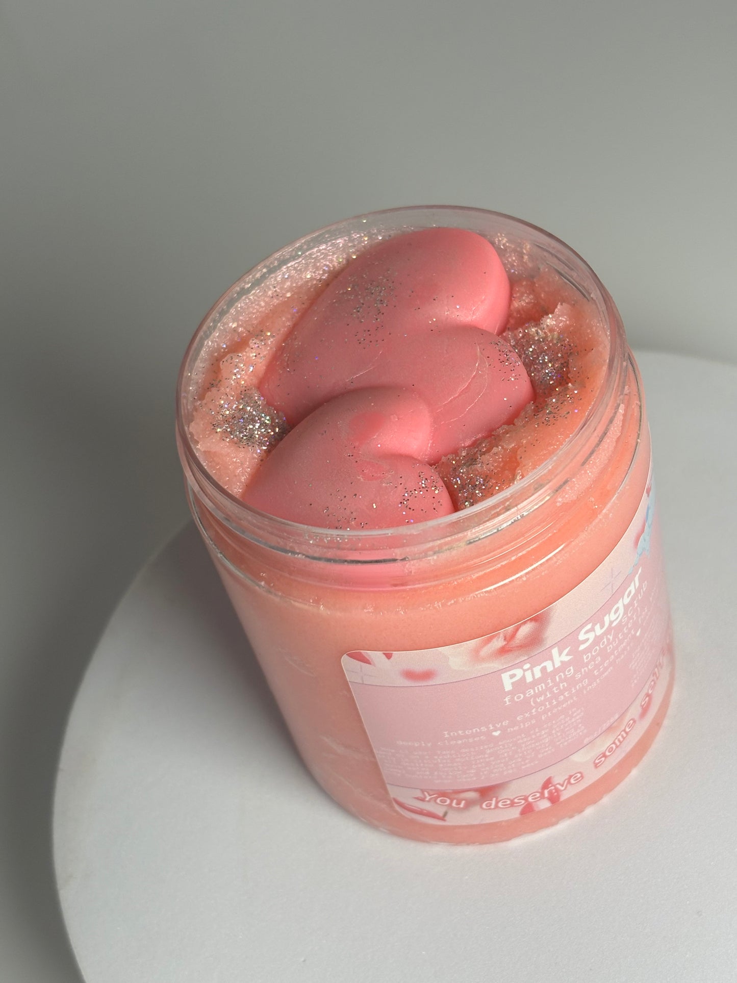 Pink sugar foaming body scrub